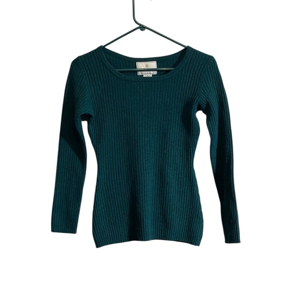 Vtg Y2K Express Tricot Dark Green Ribbed Knit Sweater Wool Blend Fitted Medium